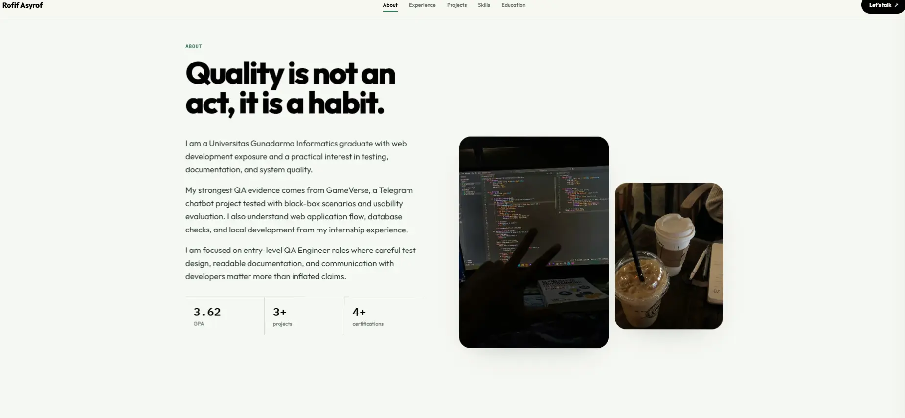 Portfolio website cover